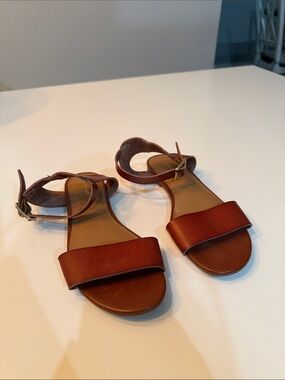 Express Brown Leather Ankle-Strap Sandals